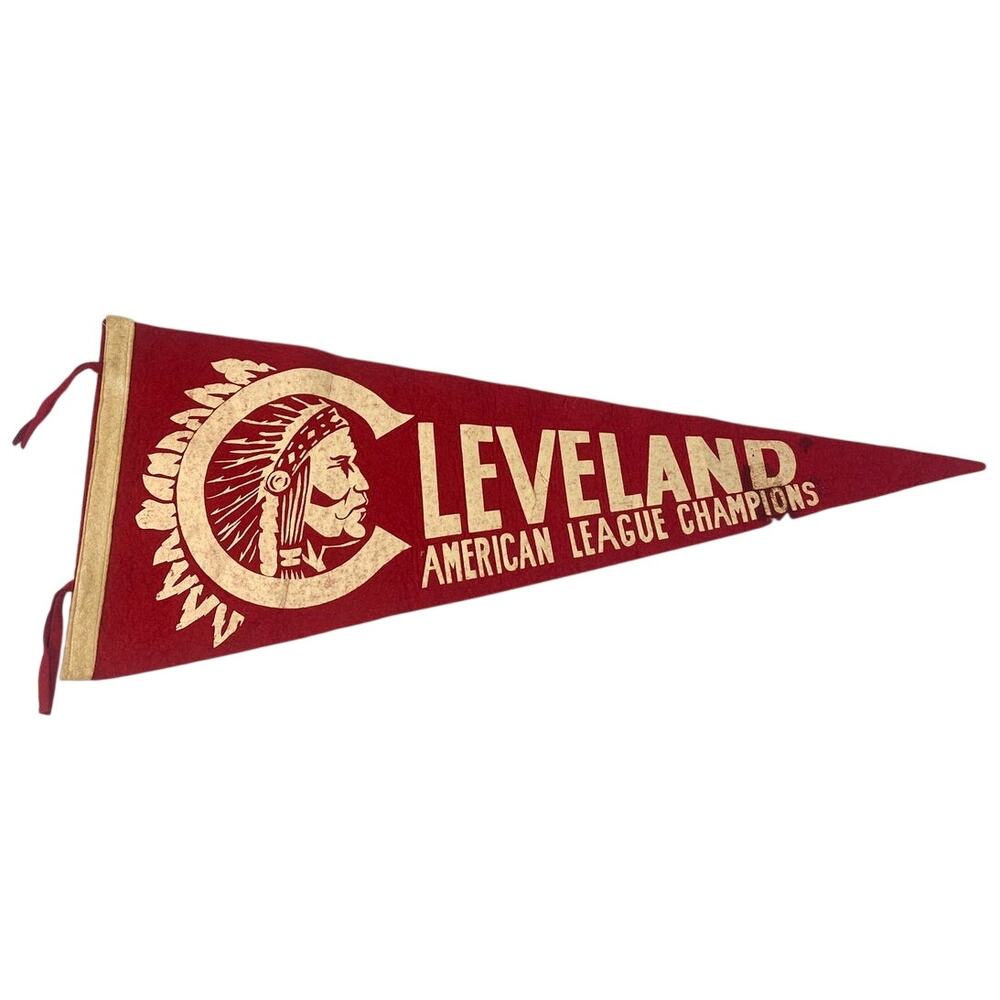 Vtg 40s Cleveland Indians American League Champions Red Felt Baseball Pennant